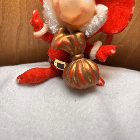 Vintage Christmas Mouse Ornament Santa Suit Red Gold Sack Holiday Figurine - Picture 2 of 4
